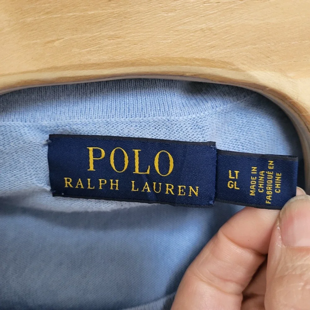 Polo Ralph Lauren Mens Light Blue‎ Cotton Cashmere Crew Neck Sweater Size LT
